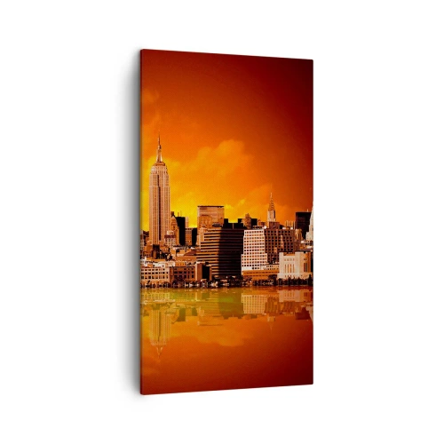 Cuadro sobre lienzo - Impresión de Imagen - Un panorama de la ciudad en amarillo y marrón - 45x80 cm