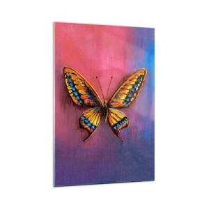 Cuadro sobre vidrio - Impresiones sobre Vidrio - Mariposa colorida sobre un fondo abstracto - 80x120cm - Una joya de la naturaleza - Decoración de pared moderna para salón y dormitorio ARTTOR