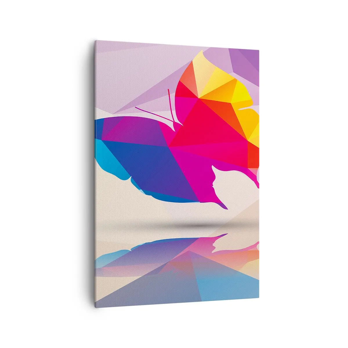 Cuadro sobre lienzo - Impresión de Imagen - Silueta de mariposa geométrica en colores vibrantes. - 70x100cm - Arco iris de mariposa - Decoración de pared moderna para salón y dormitorio ARTTOR