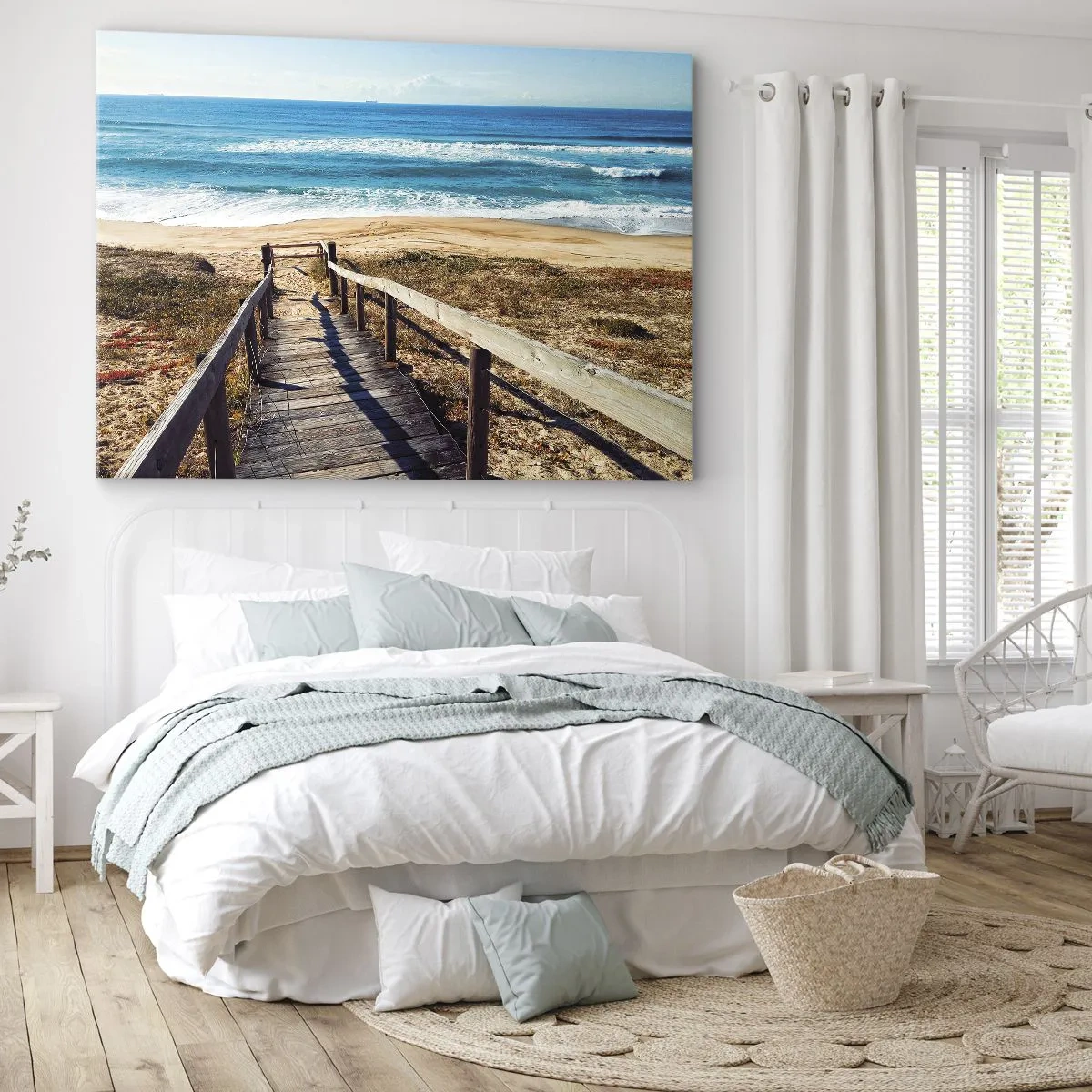 Cuadro sobre lienzo - Impresión de Imagen - Camino de madera que conduce a la playa. - 70x50cm - ¡Corre! - Decoración de pared moderna para salón y dormitorio ARTTOR