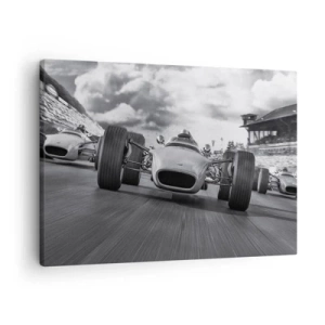 Cuadro sobre lienzo - Impresión de Imagen - Carrera de coches clásicos en movimiento - 70x50cm - ¡Hay poder! - Decoración de pared moderna para salón y dormitorio ARTTOR