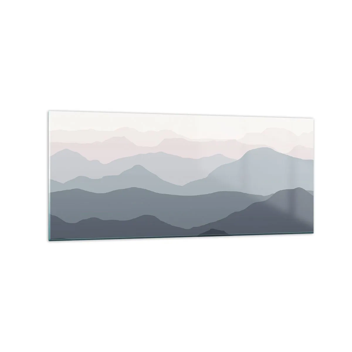 Cuadro sobre vidrio - Impresiones sobre Vidrio - Capas sutiles de montaña en tonos grises y azules. - 120x50cm - Cordilleras a la vista - Decoración de pared moderna para salón y dormitorio ARTTOR