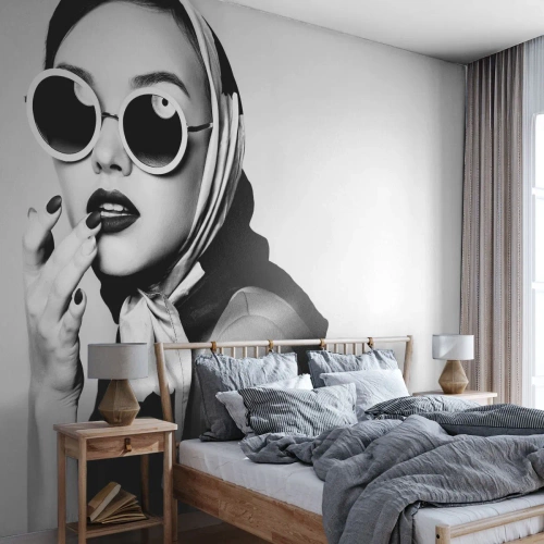 Fotomural Premium Sand - Saludos desde los años 60 - Mujer, cara de mujer, Vintage - 400x280 cm