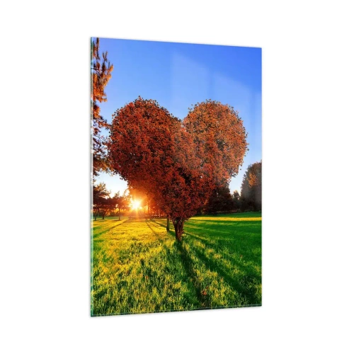 Cuadro sobre vidrio - Impresiones sobre Vidrio - Un árbol en forma de corazón en un paisaje otoñal. - 80x120cm - Y cómo no amar el otoño - Decoración de pared moderna para salón y dormitorio ARTTOR