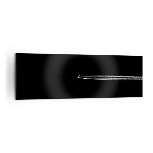 Cuadro sobre lienzo - Impresión de Imagen - Un avión a reacción con una estela de condensación visible sobre un fondo negro. - 160x50cm - En otra dimensión - Decoración de pared moderna para salón y dormitorio ARTTOR