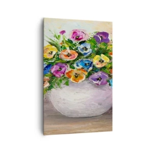 Cuadro sobre lienzo - Impresión de Imagen - Un colorido ramo de flores en un jarrón blanco. - 80x120cm - Bodegón con jarrón blanco - Decoración de pared moderna para salón y dormitorio ARTTOR