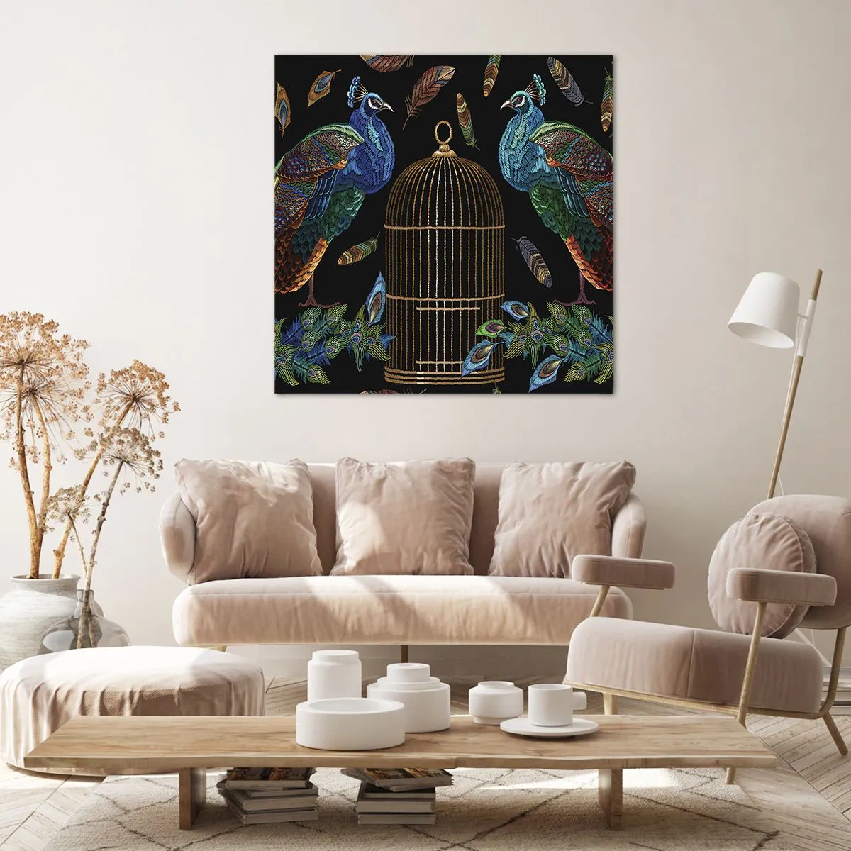 Cuadro sobre lienzo - Impresión de Imagen - Con plumajes reales - 40x40 cm