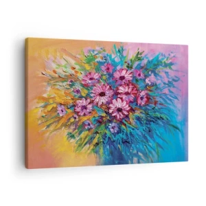 Cuadro sobre lienzo - Impresión de Imagen - Flores de colores en un ramo sobre un fondo de color pastel. - 70x50cm - La energía de la vida - Decoración de pared moderna para salón y dormitorio ARTTOR