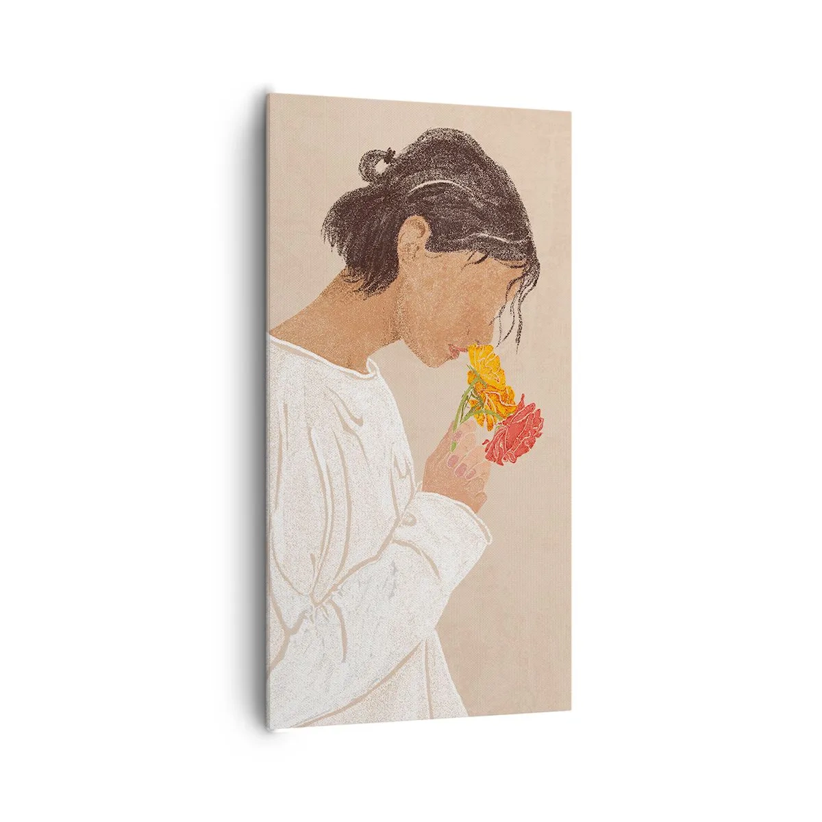 Cuadro sobre lienzo - Impresión de Imagen - Joven con flores - 65x120 cm