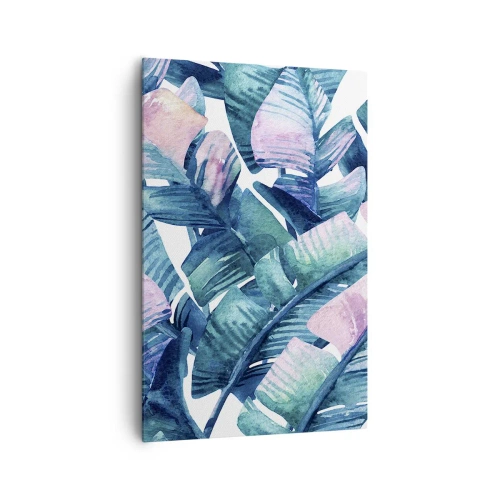 Cuadro sobre lienzo - Impresión de Imagen - Hojas de plátano en tonos azules y rosas. - 80x120cm - En una plantación de plátanos - Decoración de pared moderna para salón y dormitorio ARTTOR