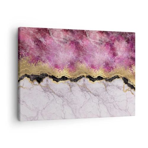 Cuadro sobre lienzo - Impresión de Imagen - Mármol abstracto en tonos rosa con acentos dorados. - 70x50cm - En la frontera - Decoración de pared moderna para salón y dormitorio ARTTOR