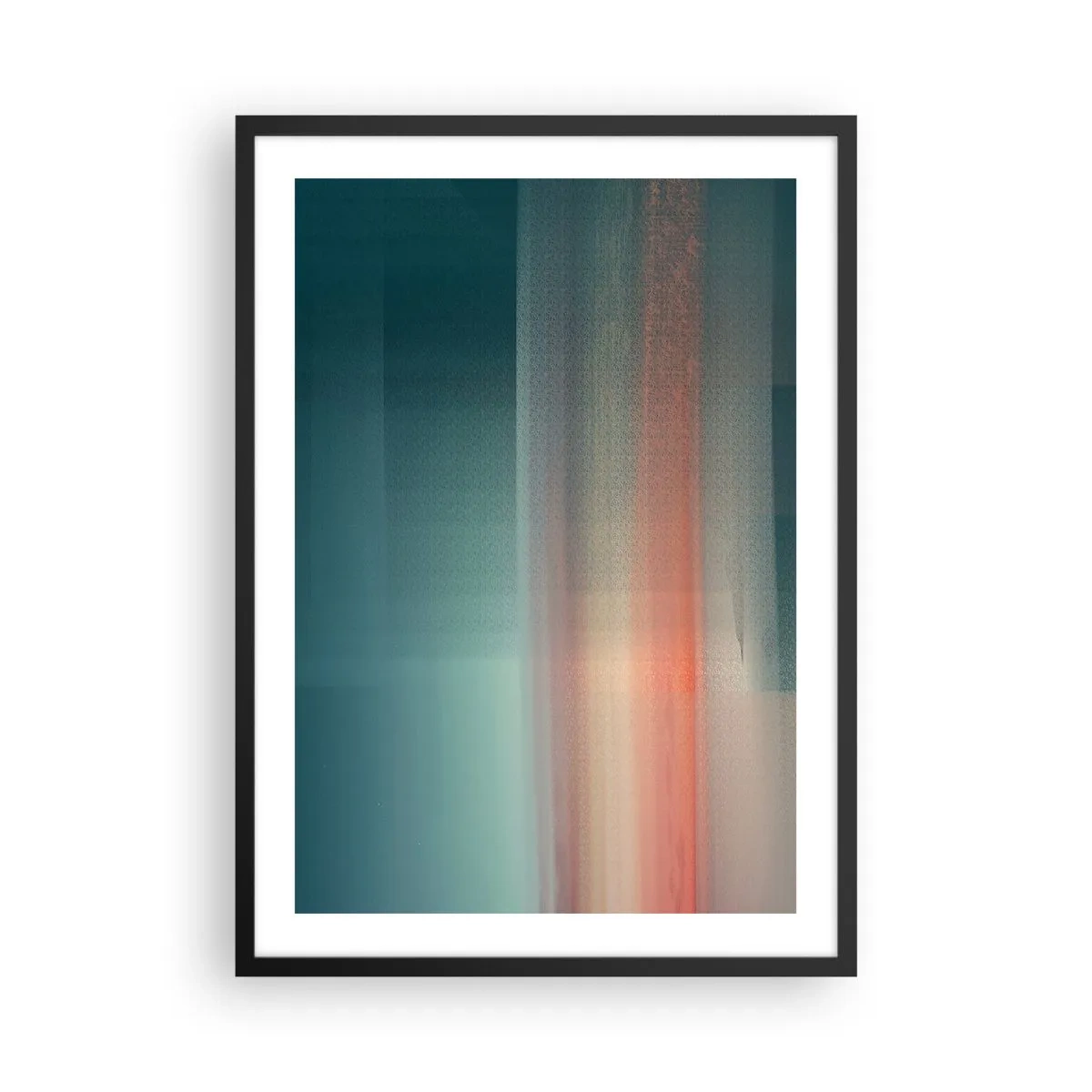 Póster en marco negro - Un juego abstracto de luz en tonos turquesa y rojo. - 50x70cm - Abstracción: ondas de luz - Decoración de pared moderna para salón y dormitorio ARTTOR