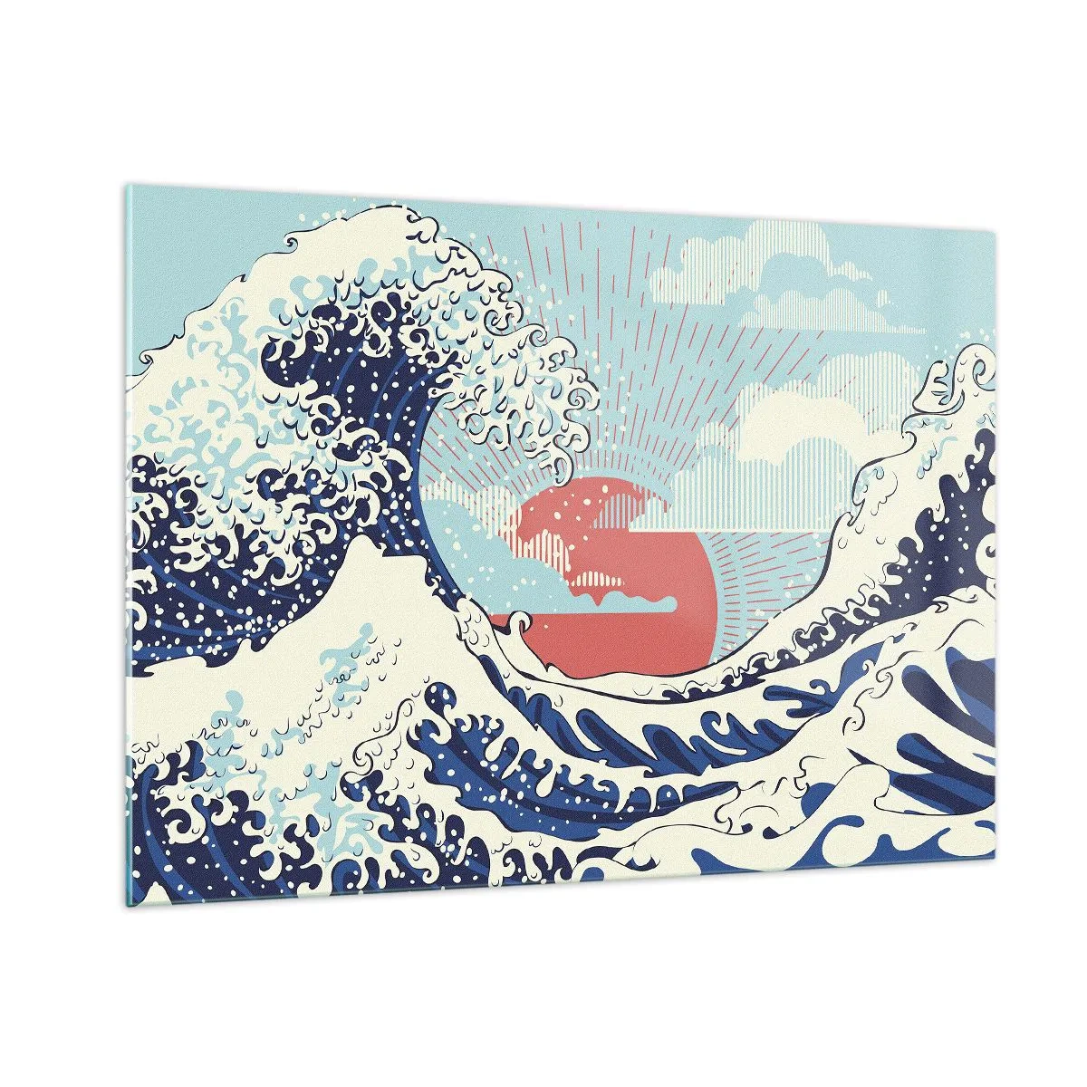 Cuadro sobre vidrio - Impresiones sobre Vidrio - Una ola estilizada inspirada en el arte japonés. - 100x70cm - De inspiración japonesa - Decoración de pared moderna para salón y dormitorio ARTTOR