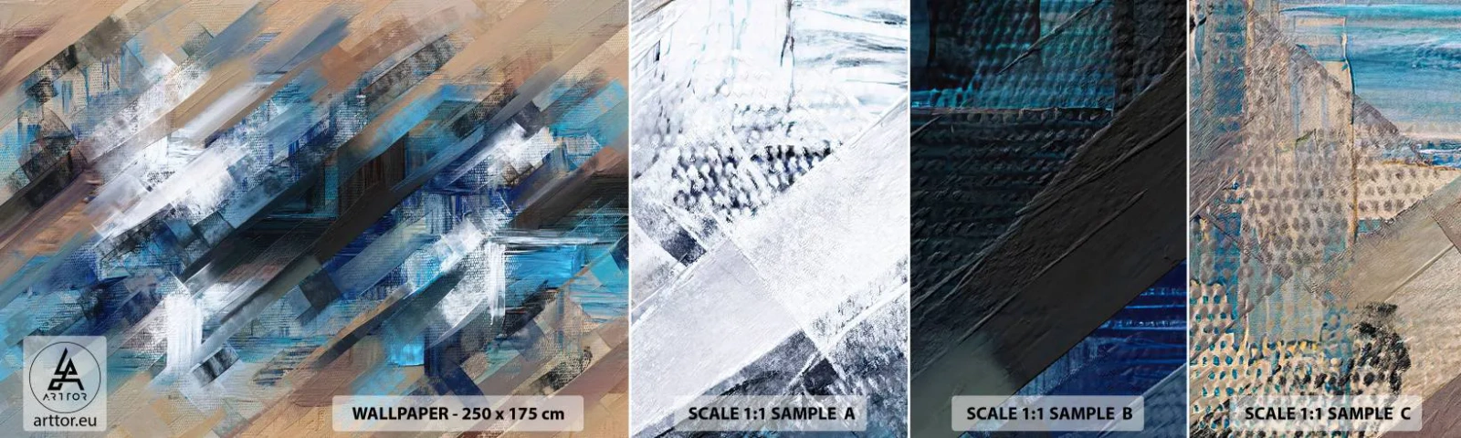 Muestra de fotomural autoadhesivo Deluxe Sticker - En una inclinación azul - Pedazo, Abstracción, pinturas - 100x30 cm