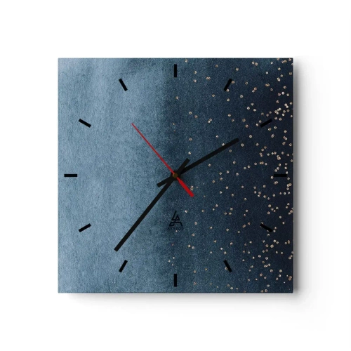Reloj de pared - Reloj de vidrio - Degradados azules con sutiles acentos dorados - 30x30cm - Composición - fases azules - Decoración de pared moderna para salón y dormitorio ARTTOR