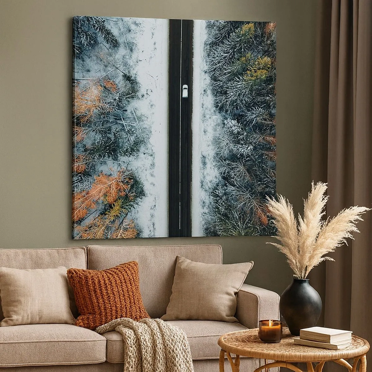 Cuadro sobre lienzo - Impresión de Imagen - Atravesar el bosque en invierno - 30x30 cm