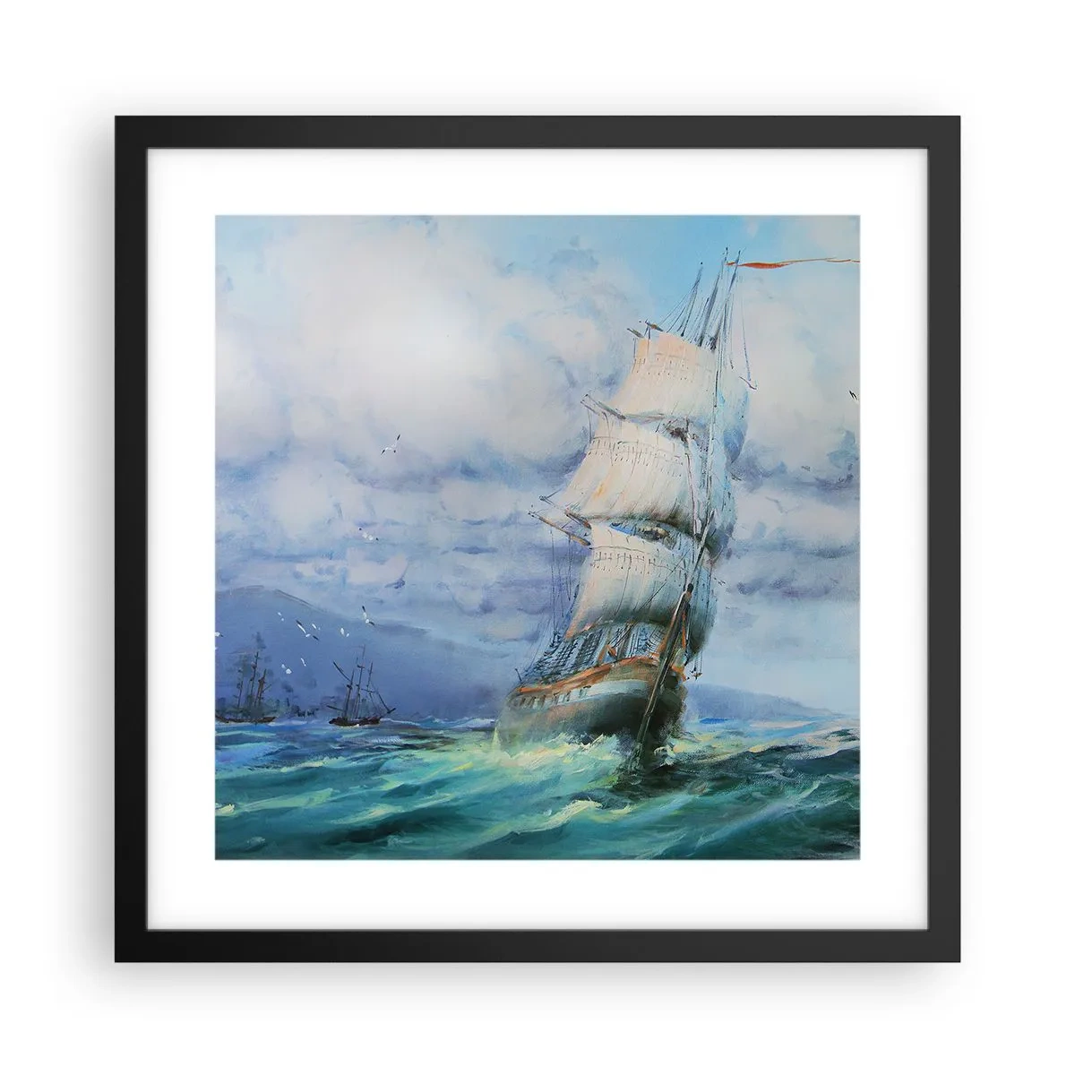 Póster en marco negro - Viento en popa - 40x40 cm