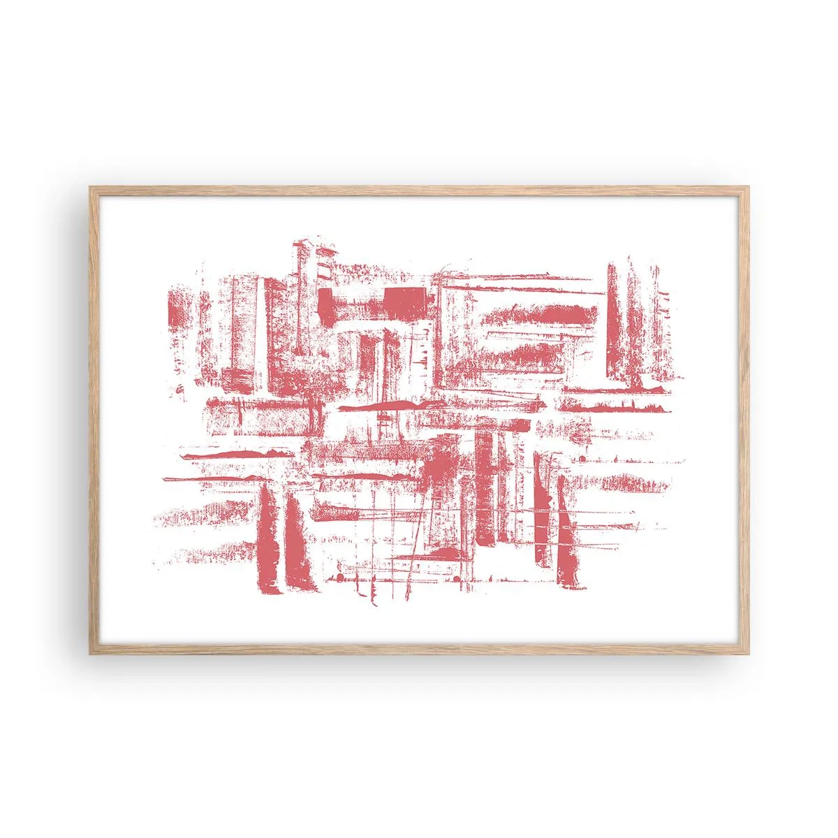 Póster en marco roble claro - Ciudad roja - 100x70 cm