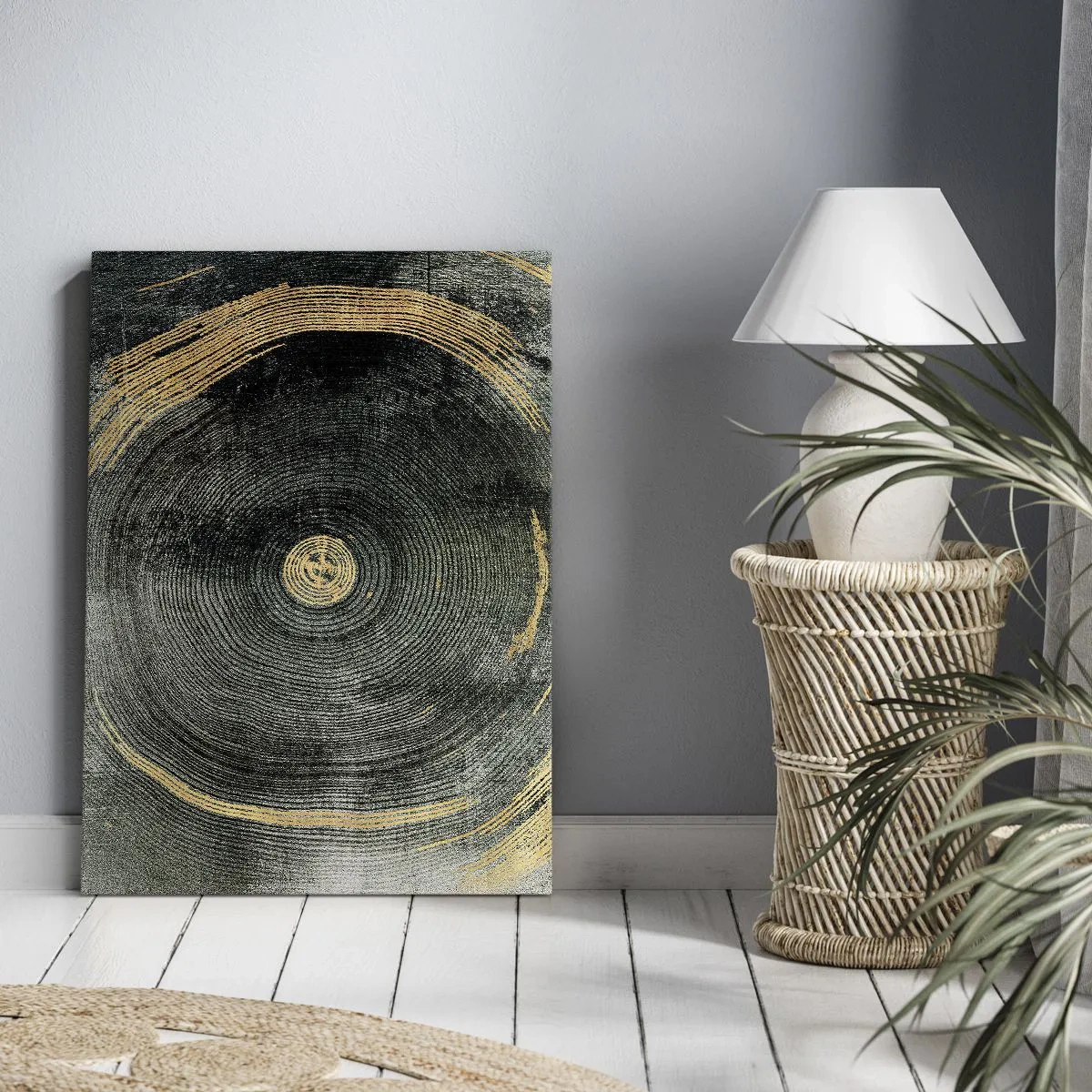 Cuadro sobre lienzo - Impresión de Imagen - Círculos concéntricos con acentos dorados. - 50x70cm - Cambio y perpetuidad - Decoración de pared moderna para salón y dormitorio ARTTOR