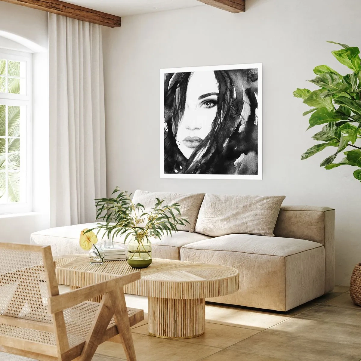 Póster - Retrato de una dama en blanco y negro - 30x30 cm