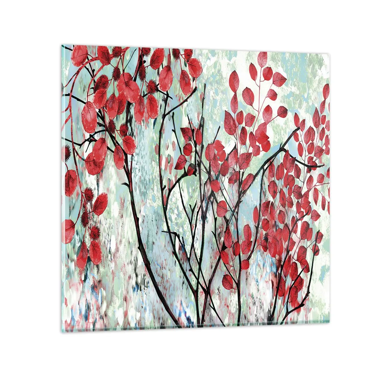 Cuadro sobre vidrio - Impresiones sobre Vidrio - Un árbol en escarlata - 30x30 cm