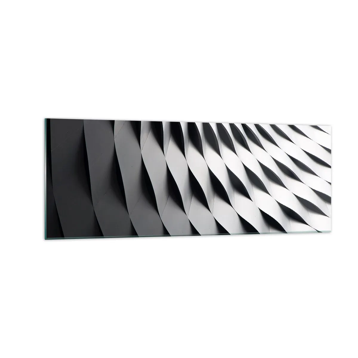 Cuadro sobre vidrio - Impresiones sobre Vidrio - Patrón geométrico abstracto en tonos blanco y negro. - 140x50cm - En la superficie de las ondas - Decoración de pared moderna para salón y dormitorio ARTTOR