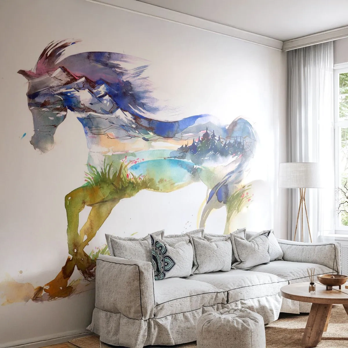 Fotomural Standard Eco - De la pradera al cielo - Caballo, Abstracción, Paisaje - 250x175 cm