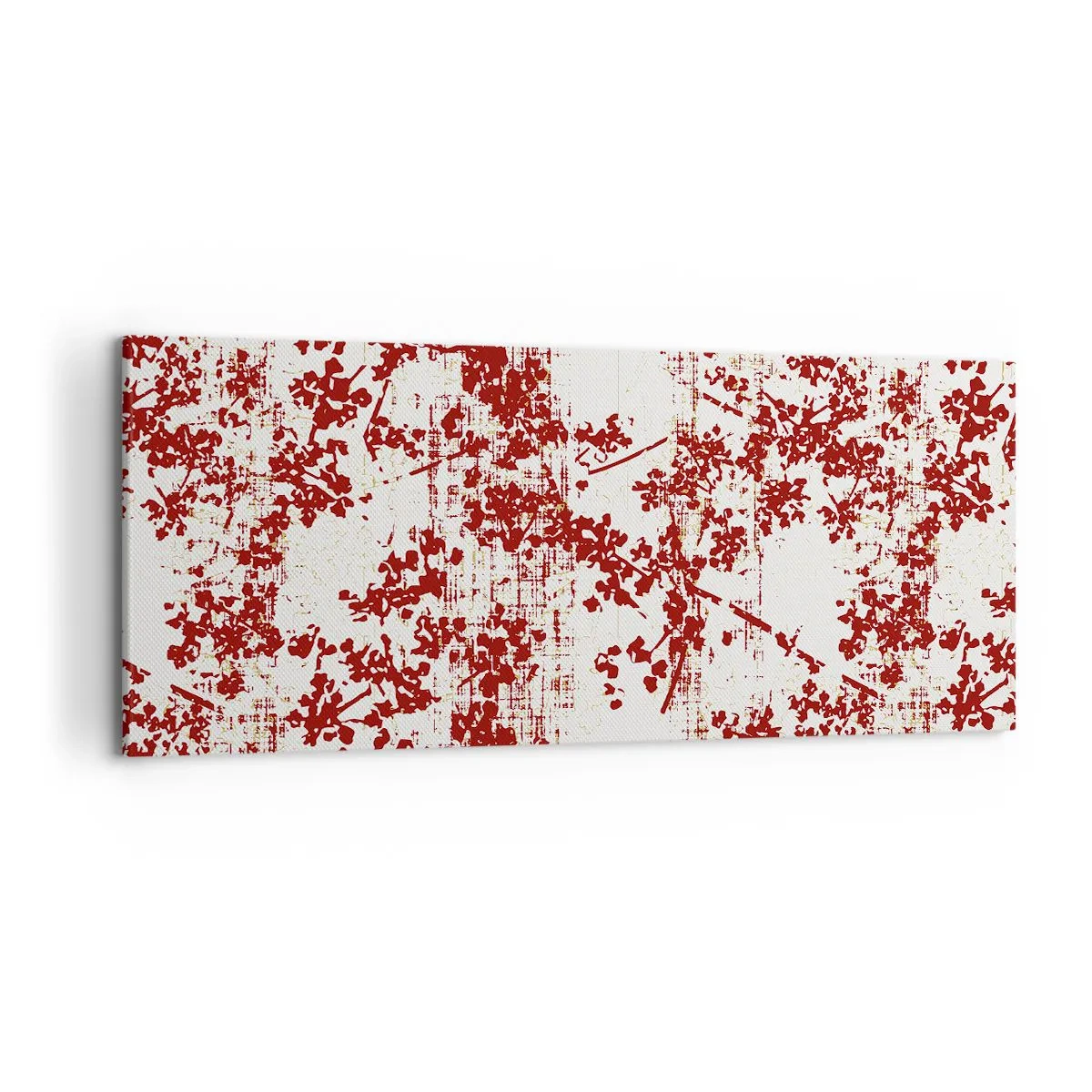 Cuadro sobre lienzo - Impresión de Imagen - Flores rojas sobre un fondo blanco en un estilo artístico. - 120x50cm - Como un viejo percal - Decoración de pared moderna para salón y dormitorio ARTTOR