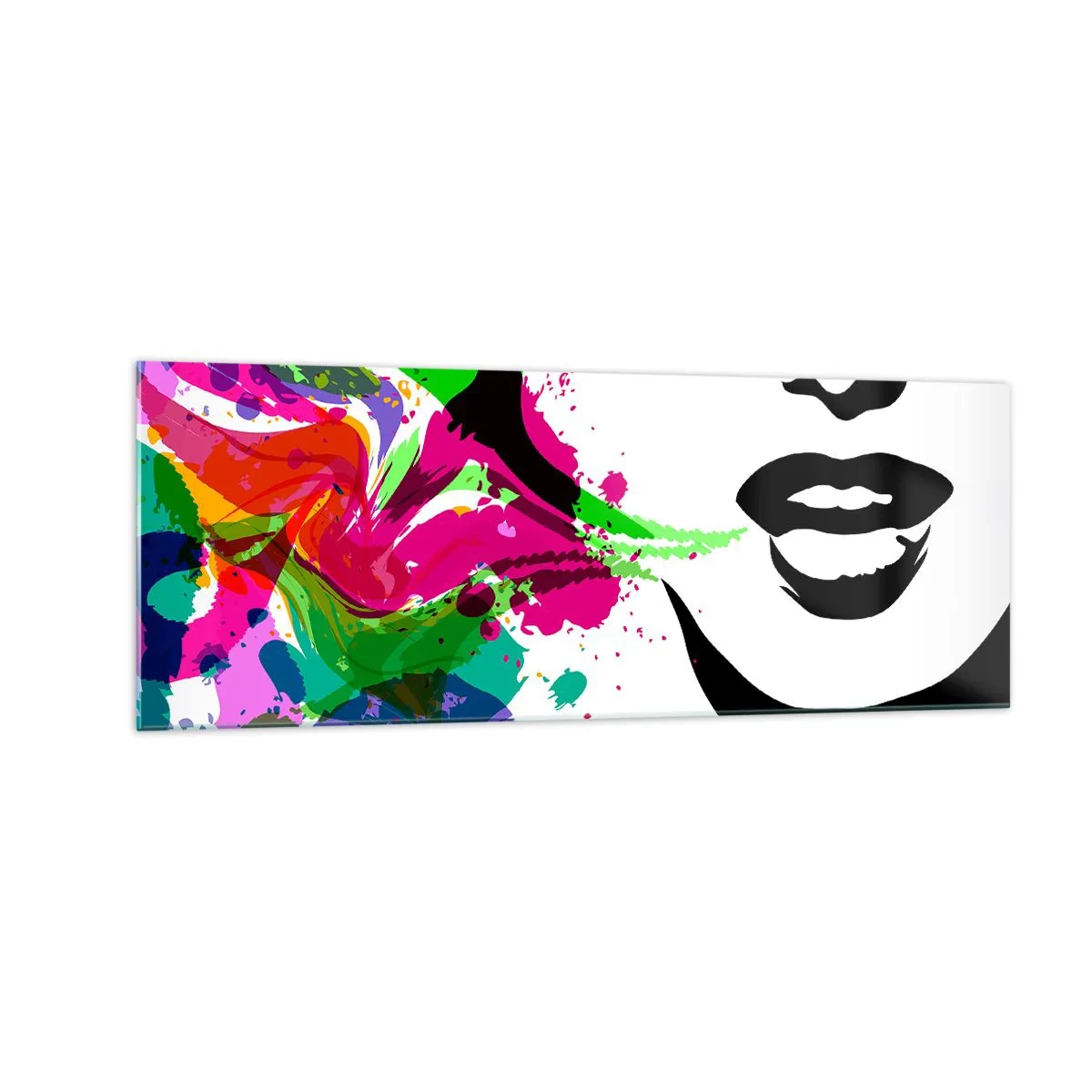 Cuadro sobre vidrio - Impresiones sobre Vidrio - Retrato abstracto colorido con formas dinámicas - 140x50cm - Una historia con los colores del arco iris - Decoración de pared moderna para salón y dormitorio ARTTOR