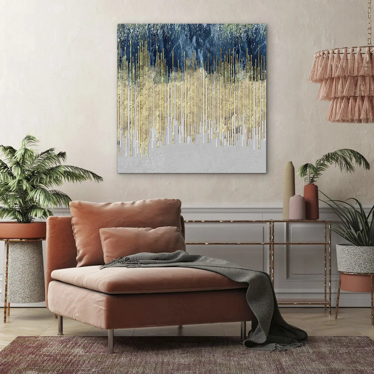 Cuadro sobre lienzo - Impresión de Imagen - Frontera de líneas doradas - 50x50 cm