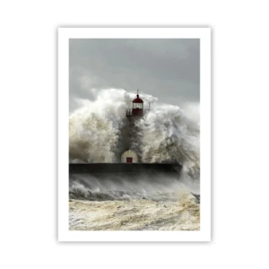 Póster - Un faro rodeado de olas fuertes - 50x70cm - La furia del océano - Decoración de pared moderna para salón y dormitorio ARTTOR