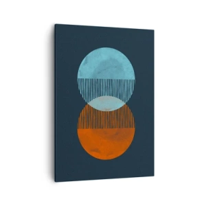 Cuadro sobre lienzo - Impresión de Imagen - Dos círculos naranjas y azules sobre un fondo oscuro. - 50x70cm - Fantasía astronómica - Decoración de pared moderna para salón y dormitorio ARTTOR