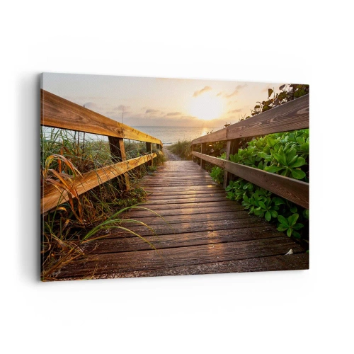 Cuadro sobre lienzo - Impresión de Imagen - Muelle de madera que conduce a la playa al atardecer - 120x80cm - Y directamente a la orilla - Decoración de pared moderna para salón y dormitorio ARTTOR