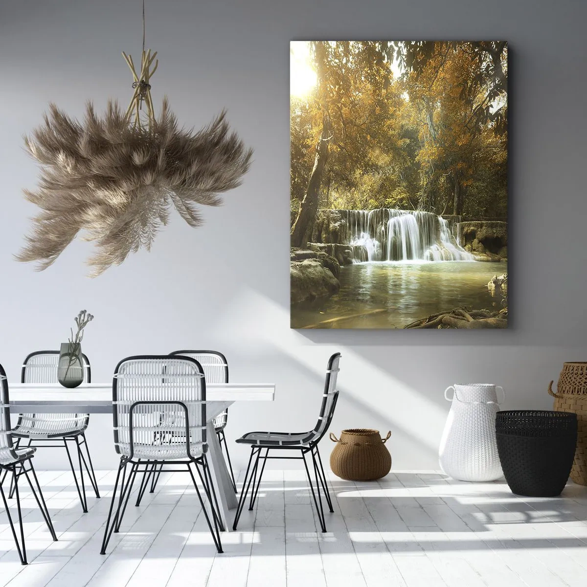 Cuadro sobre lienzo - Impresión de Imagen - Paisaje otoñal con cascada - 50x70cm - Una cascada en el parque - Decoración de pared moderna para salón y dormitorio ARTTOR
