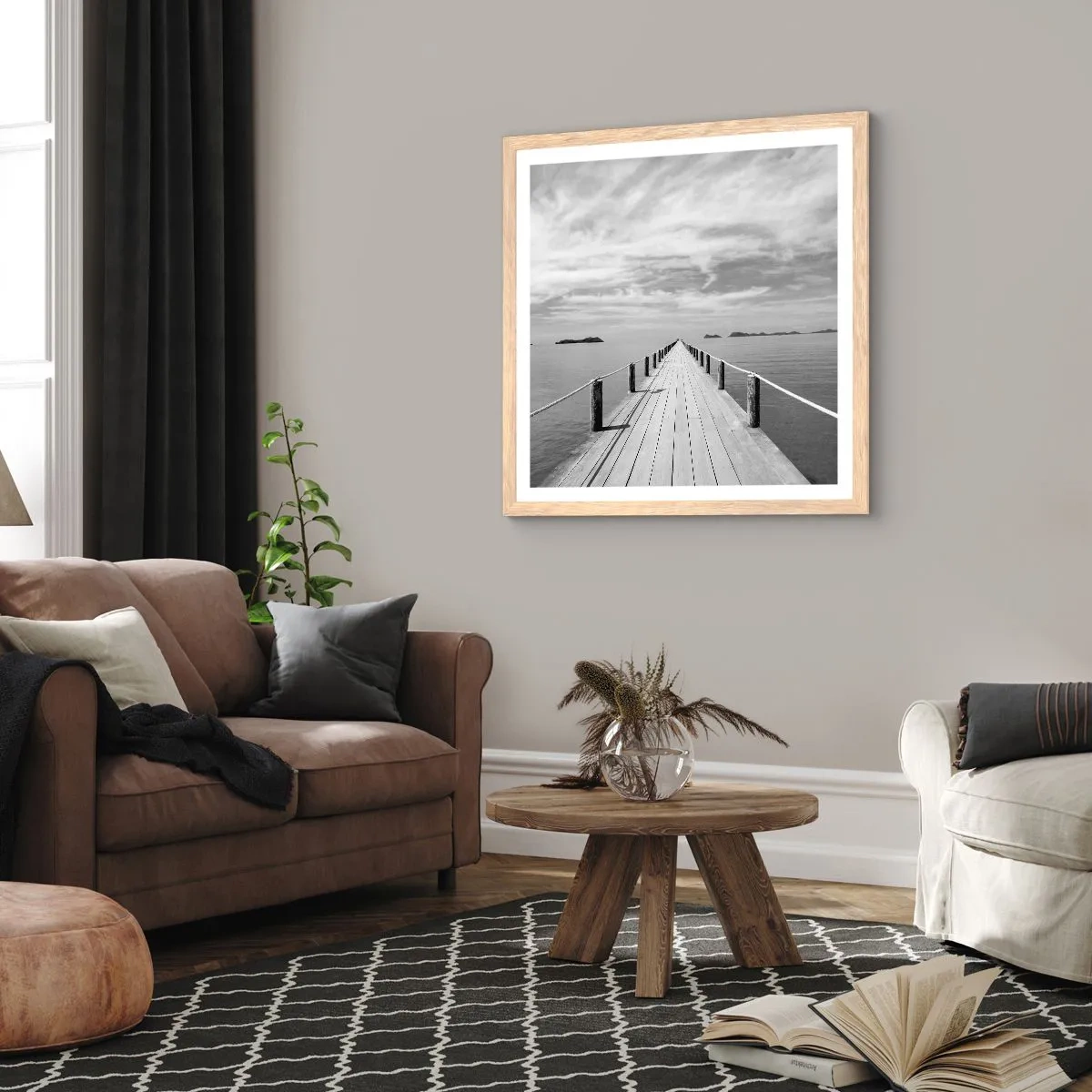 Póster en marco roble claro - Hora de viajar - 50x50 cm