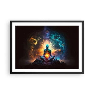 Póster en marco negro - Una figura en meditación rodeada de un aura cósmica. - 70x50cm - Tranquilidad cósmica - Decoración de pared moderna para salón y dormitorio ARTTOR