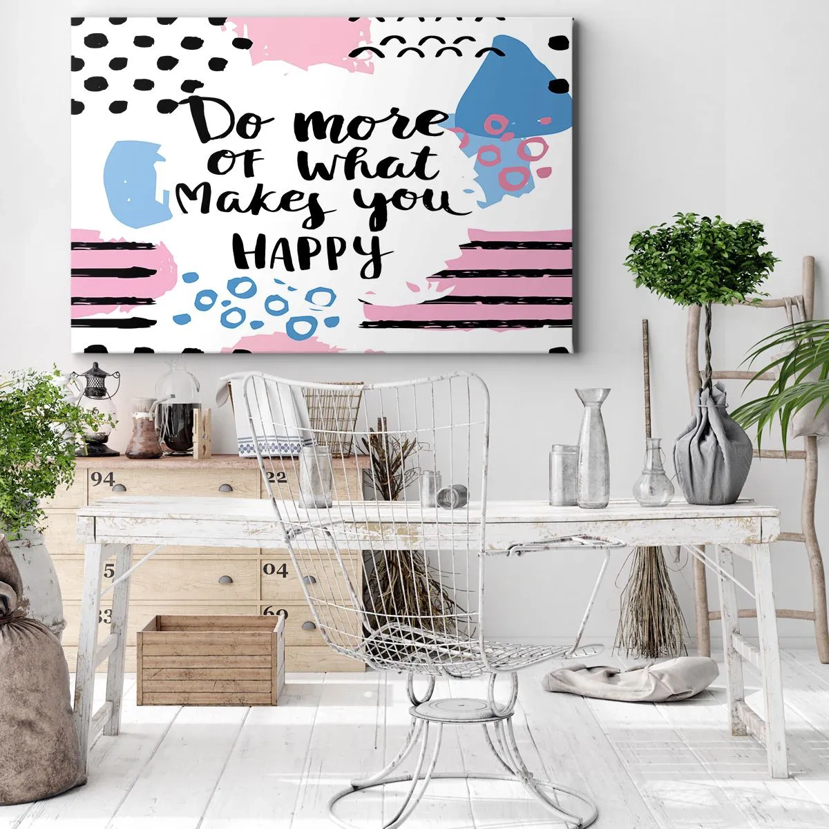 Cuadro sobre lienzo - Impresión de Imagen - Cartel con el lema 'Haz más de lo que te hace feliz' - 70x50cm - Cómo ser feliz - Decoración de pared moderna para salón y dormitorio ARTTOR