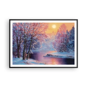 Póster en marco negro - Paisaje invernal con río y árboles al amanecer. - 100x70cm - Colores del invierno - Decoración de pared moderna para salón y dormitorio ARTTOR