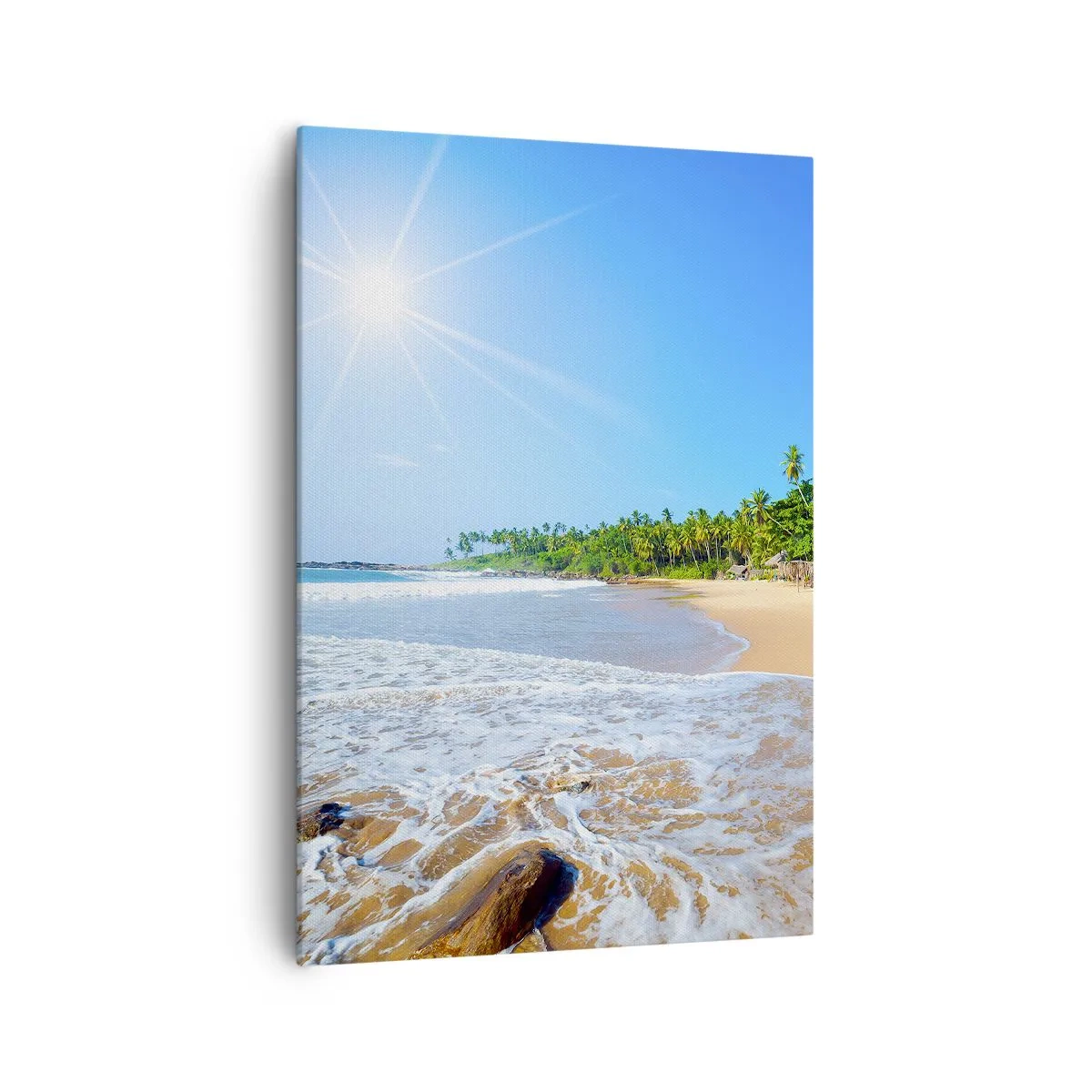 Cuadro sobre lienzo - Impresión de Imagen - Playa tropical con palmeras y cielo azul. - 70x100cm - Un lugar exótico para ti - Decoración de pared moderna para salón y dormitorio ARTTOR