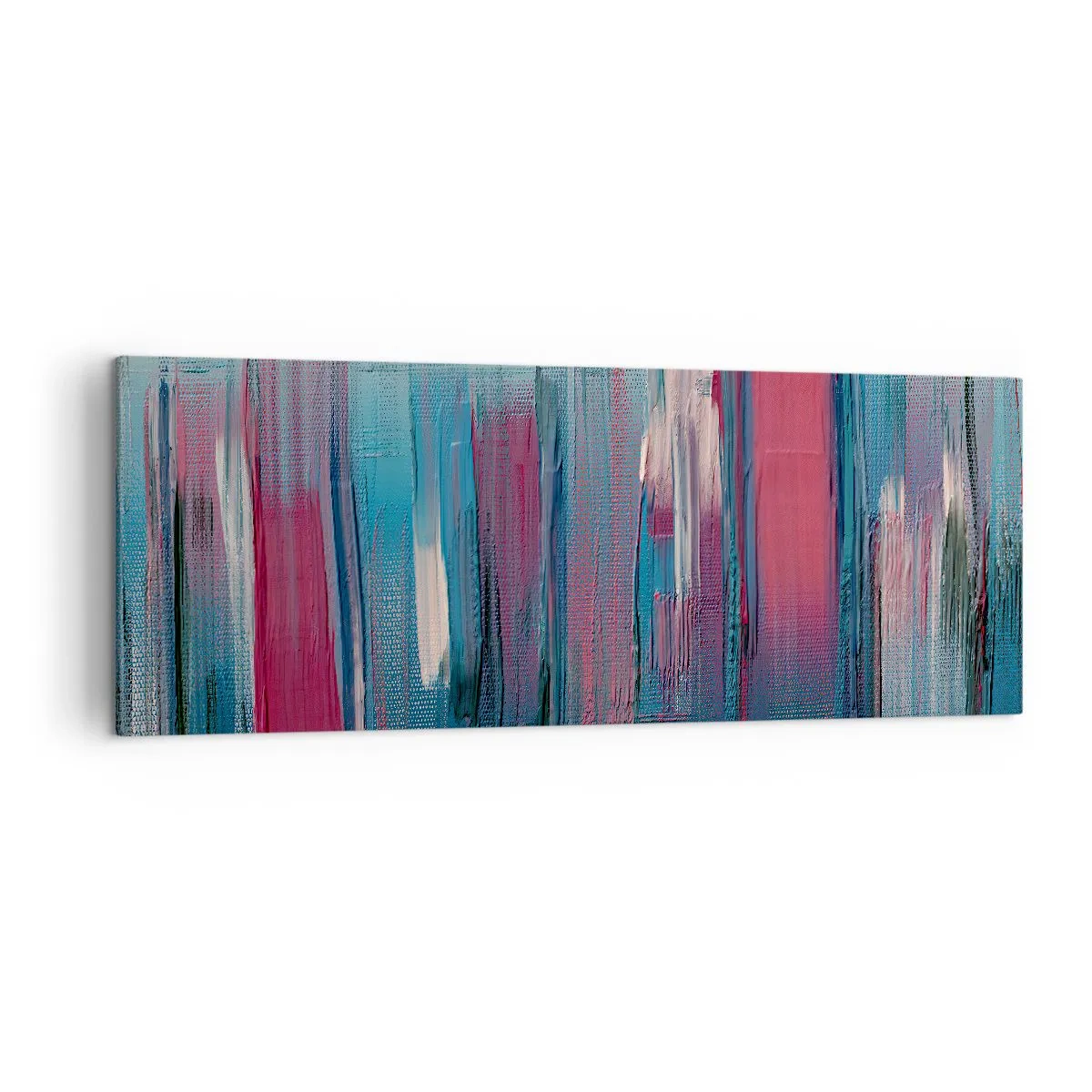 Cuadro sobre lienzo - Impresión de Imagen - Formas verticales abstractas en tonos azules y rojos. - 140x50cm - Composición vertical en azul y rojo - Decoración de pared moderna para salón y dormitorio ARTTOR