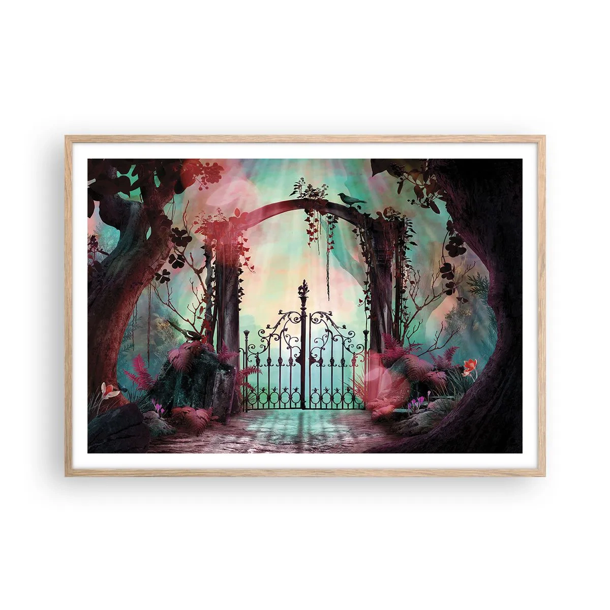 Póster en marco roble claro - Jardín secreto - 100x70 cm