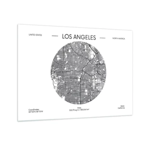 Cuadro sobre vidrio - Impresiones sobre Vidrio - Un mapa minimalista en blanco y negro de Los Ángeles. - 70x50cm - Anatomía de Los Ángeles - Decoración de pared moderna para salón y dormitorio ARTTOR