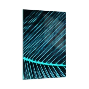 Cuadro sobre vidrio - Impresiones sobre Vidrio - Fotografía macro de una hoja en tonos turquesa y azul marino. - 70x100cm - La textura del verde - Decoración de pared moderna para salón y dormitorio ARTTOR