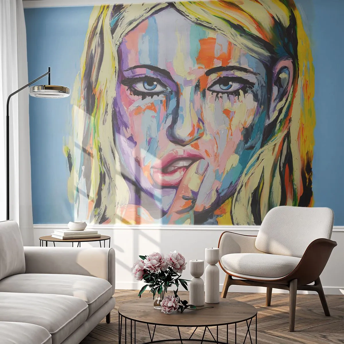 Fotomural Premium Sand - Mírala a los ojos - Mujer, retrato de una mujer, Chica - 150x105 cm