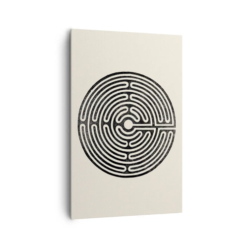 Cuadro sobre lienzo - Impresión de Imagen - Laberinto circular en blanco y negro sobre un fondo claro - 80x120cm - Orden misterioso - Decoración de pared moderna para salón y dormitorio ARTTOR