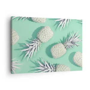 Cuadro sobre lienzo - Impresión de Imagen - Piñas blancas sobre un fondo pastel en estilo minimalista. - 70x50cm - Van bien con la menta - Decoración de pared moderna para salón y dormitorio ARTTOR