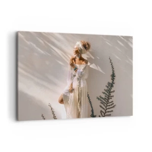 Cuadro sobre lienzo - Impresión de Imagen - Una mujer de estilo boho iluminada por los rayos del sol. - 120x80cm - El sol y la joven - Decoración de pared moderna para salón y dormitorio ARTTOR