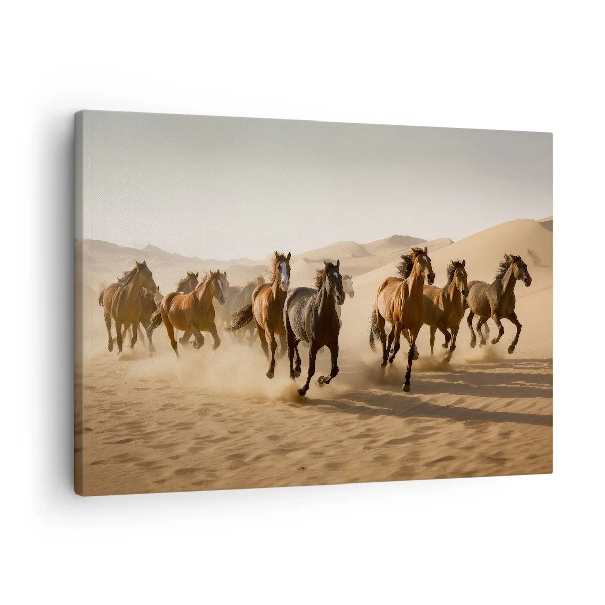 Cuadro sobre lienzo - Impresión de Imagen - Caballos al galope contra un fondo desértico - 70x50cm - Libre como el viento - Decoración de pared moderna para salón y dormitorio ARTTOR