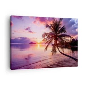 Cuadro sobre lienzo - Impresión de Imagen - Playa tropical con palmeras al atardecer - 70x50cm - Hermosura hasta el horizonte - Decoración de pared moderna para salón y dormitorio ARTTOR