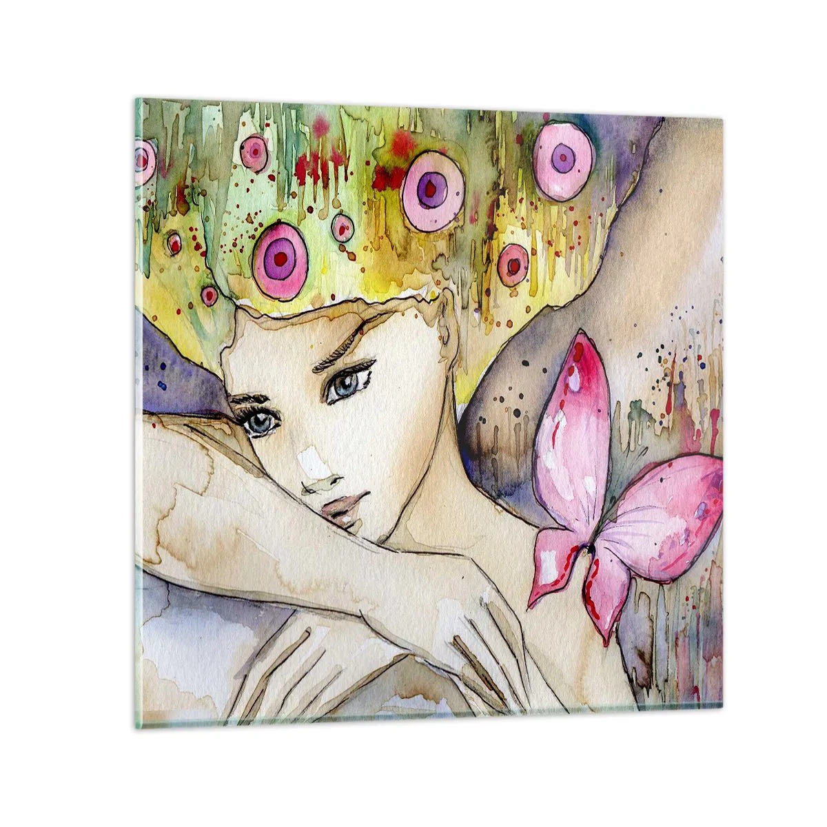 Cuadro sobre vidrio - Impresiones sobre Vidrio - Una princesa mariposa - 40x40 cm